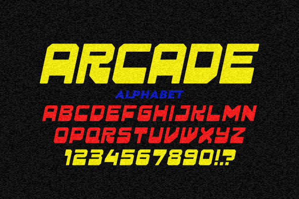 ilustrações, clipart, desenhos animados e ícones de fonte de estilo retrô do jogo arcade - letter b