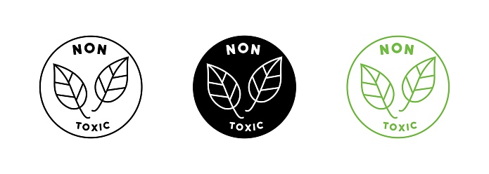 Green care and non-toxic from science technology. Label non toxic for cosmetic. Eco chemical symbol. Environmental chemistry are already certified safety for user product.