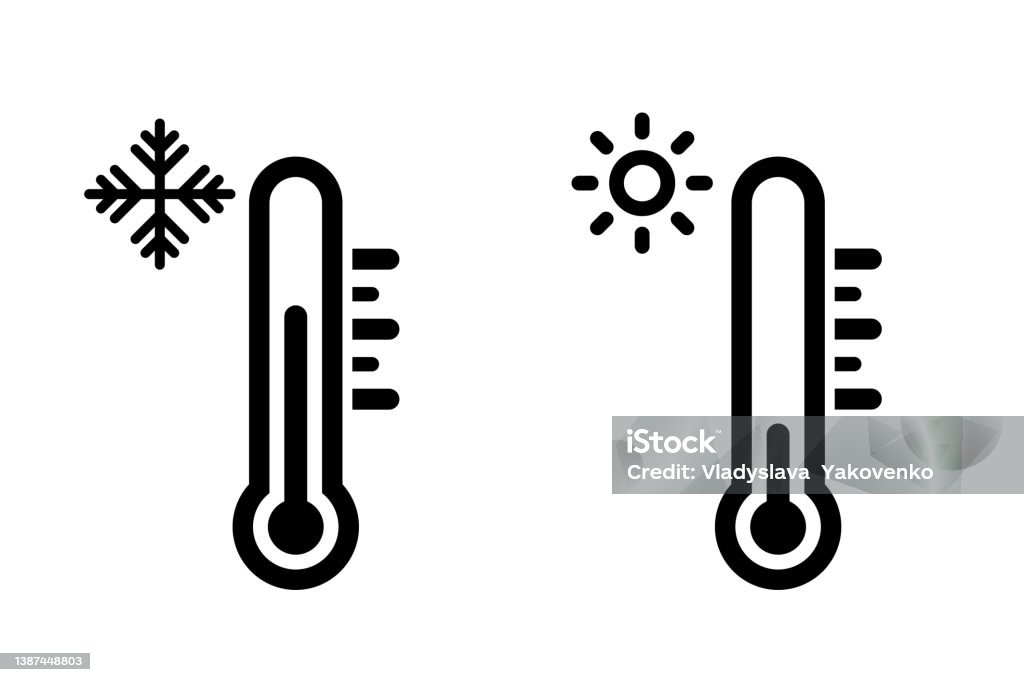 온도 벡터 아이콘 세트입니다 온도계 장비는 덥거나 추운 날씨를 표시합니다 온도 및 화씨 기상 온도계는 열과 추위를 측정합니다 ...
