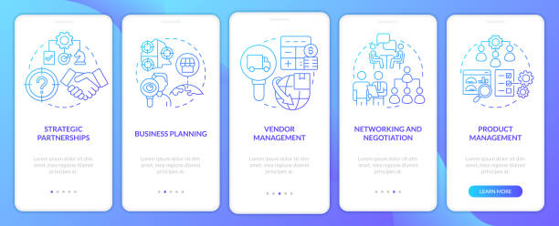 stockillustraties, clipart, cartoons en iconen met business development ways blue gradient onboarding mobile app screen - onboarding