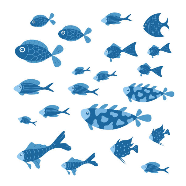 Group Of Blue Sea Fish Stock Illustration - Download Image Now - Abstract,  Active Lifestyle, Animal - iStock