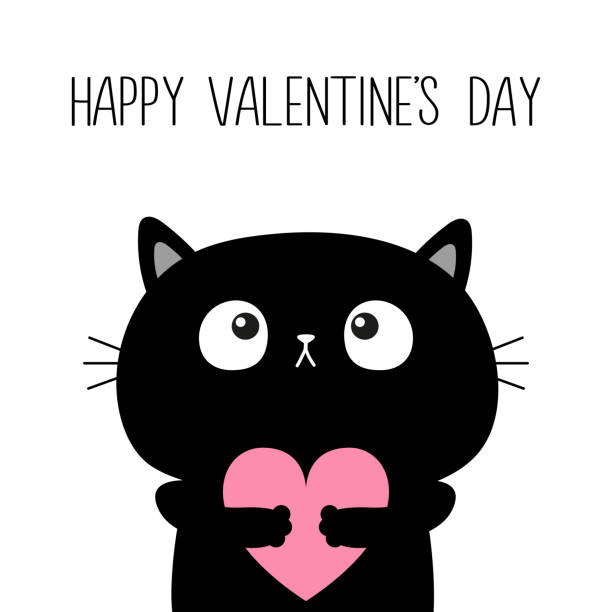 Happy Valentines Day Black Cat Kitten Kitty Holding Pink Heart Cute Cartoon  Kawaii Funny Animal Baby Character Love Card Flat Design White Background  Isolated Stock Illustration - Download Image Now - iStock