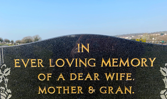 Marble gravestone memory inscription