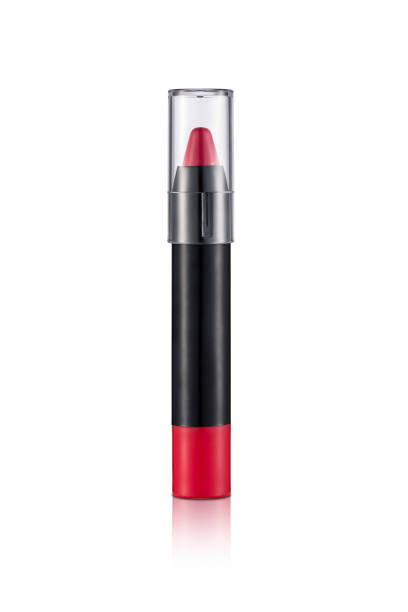 lápiz labial enrollable rojo aislado sobre fondo blanco - lip liner fotografías e imágenes de stock