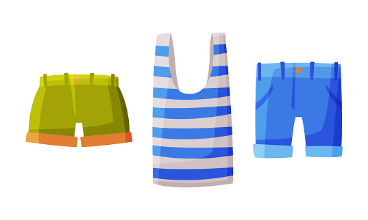 Striped sleeveless tank top and shorts.Travel and summer vacation object cartoon vector illustration isolated on white background.