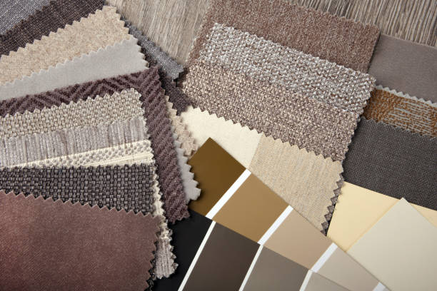 primer plano de la paleta de tela de tapicería de elección para interiores - textured upholstered choice colors fotografías e imágenes de stock