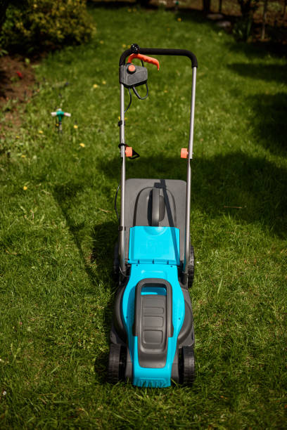 istock Close up of the lawn mower machine. 1387458818