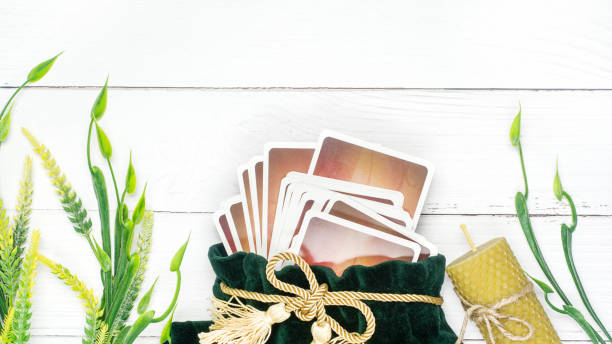 istock Esoteric concept and astrology, Fortune telling tarot predictions background, 1387461017