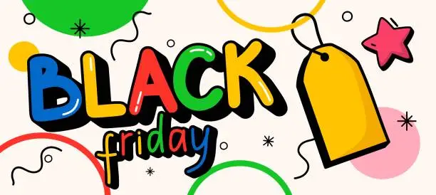 Vector illustration of Hand-drawn trendy cartoon background on the theme of black Friday vector illustration