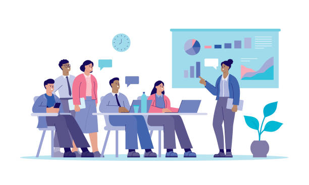Business meeting Business presentation, meeting and seminar concept.
Editable vectors on layers. man presenting white background stock illustrations