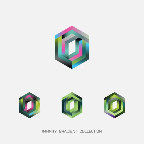 Vector illustration of color gradient infinity Circular hexagon pattern collection