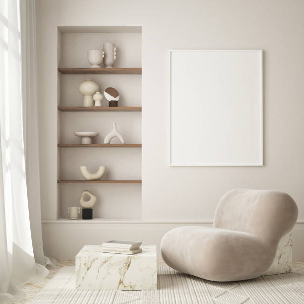 istock mock up poster frame in modern interior background, living room, Scandinavian style, 3D render, 3D illustration 1387465631