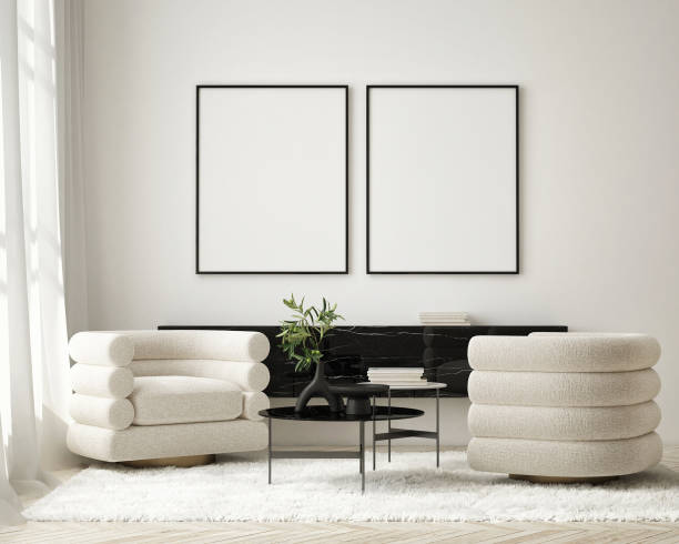 mock up poster frame in modern interior background, living room, Scandinavian style, 3D render, 3D illustration