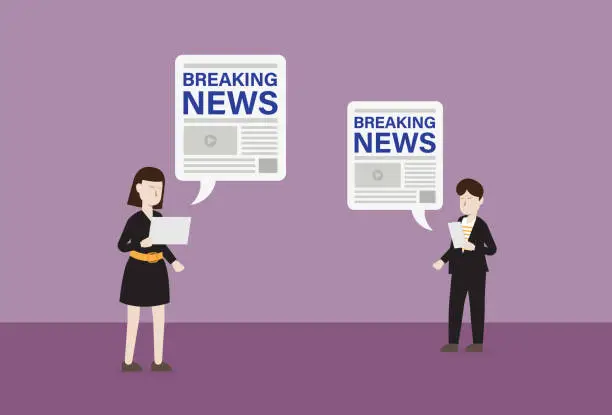 Vector illustration of Business people read breaking news on a mobile phone
