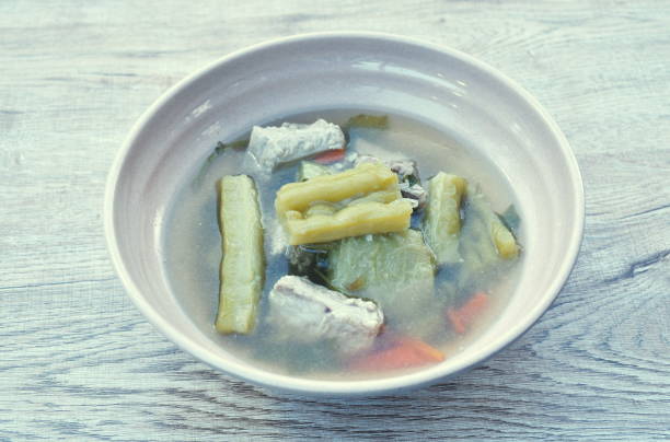 istock boiled bitter cucumber with pork bone in clear soup 1387471591