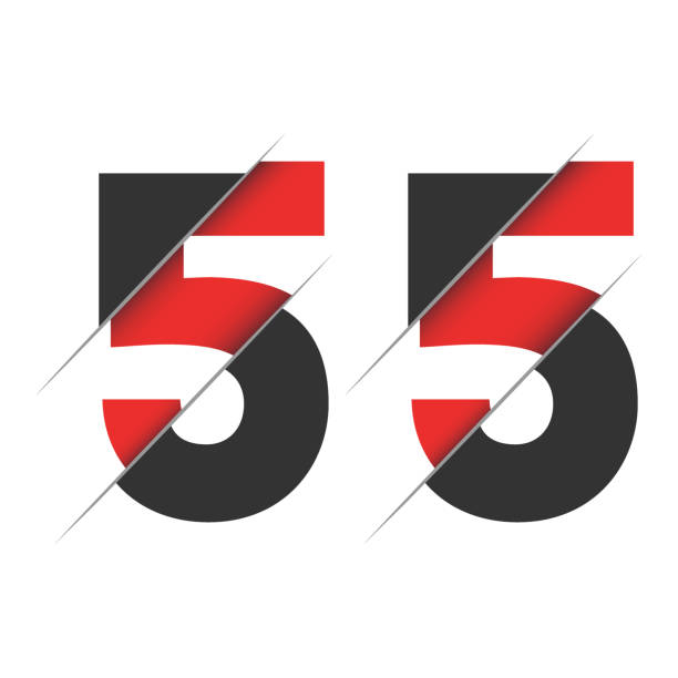 55 5 nummer logo-design mit einem kreativen schnitt und black circle hintergrund. kreatives logo-design. - zahl 55 stock-grafiken, -clipart, -cartoons und -symbole
