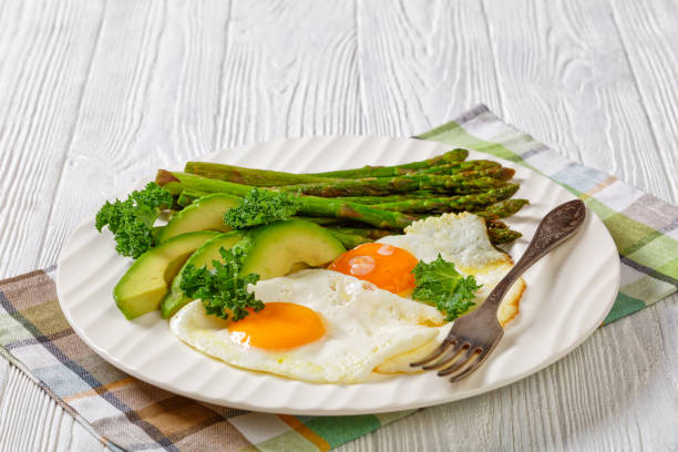 istock roast asparagus, ripe avocado and fried eggs 1387472931