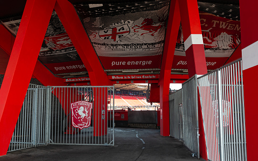 Enschede, Twente, Overijssel, Netherlands, march 22nd 2022, gates and entrance giving access to the Football Club Twente soccer stadium \