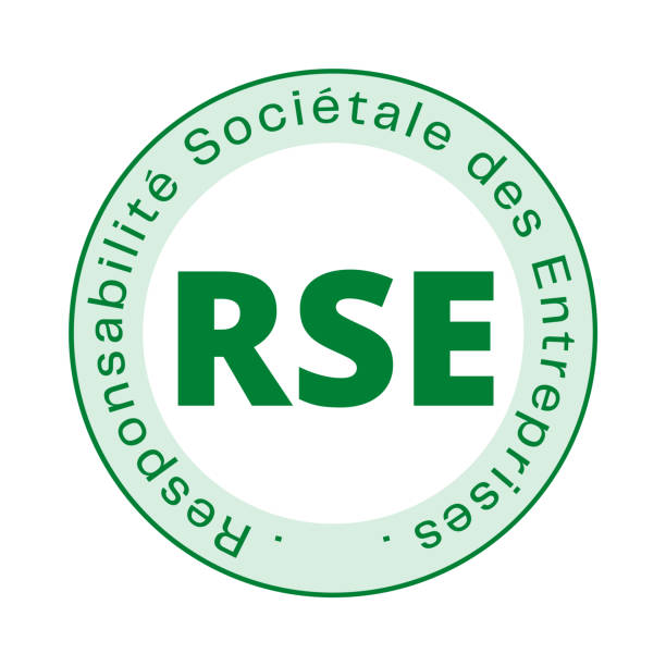 Corporate social responsibility badge called RSE responsabilite societale entreprise in French language Corporate social responsibility badge called RSE responsabilite societale entreprise in French language rse stock illustrations