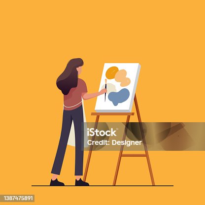 istock Young Artist Painting Concept Vector Illustration 1387475891