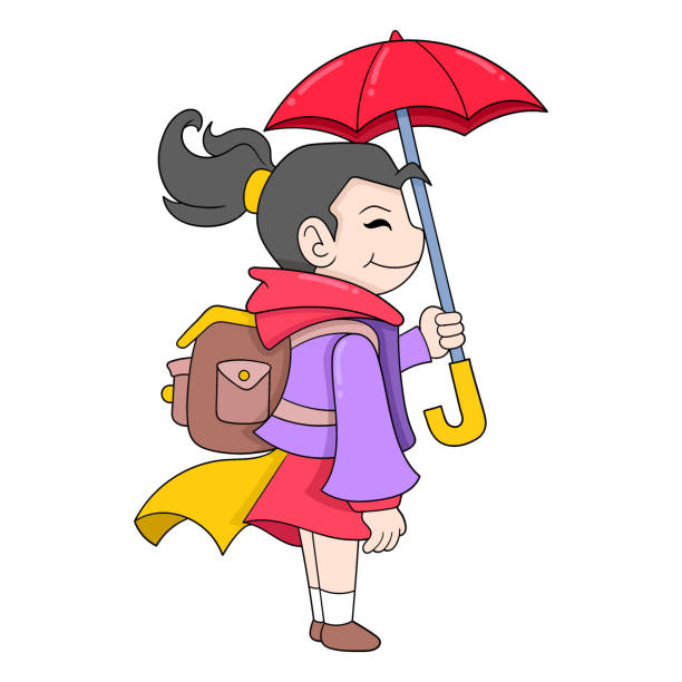 284 Cartoon Of Girl Holding Umbrella Illustrations & Clip Art - iStock