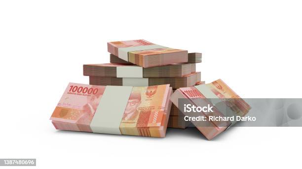 3d Rendering Of Stack Of Indonesian Rupiah Notes Bundles Of Indonesian Currency Notes Isolated On White Background Stock Photo - Download Image Now