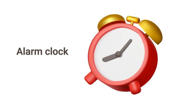 bildbanksillustrationer, clip art samt tecknat material och ikoner med red vintage alarm clock. 3d object on a transparent background - liten klocka