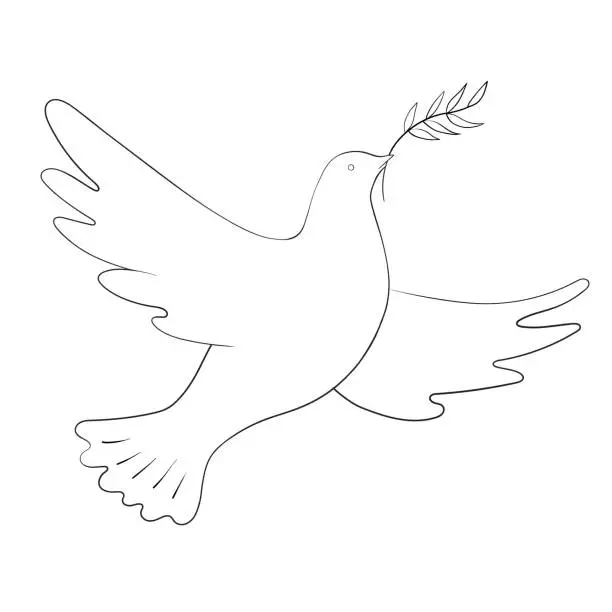 Vector illustration of Flying peace dove with olive branch