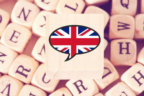 istock English, various letters and flag of Great Britain 1387481765