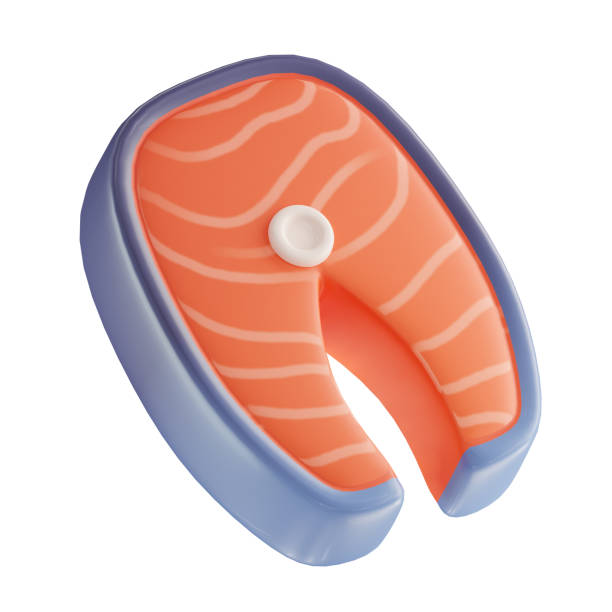 salmon fillet slice steak trendy illustration on white background. 3D rendering.