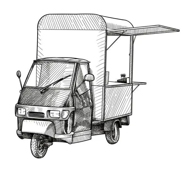 Vector illustration of Vector drawing of a small food truck