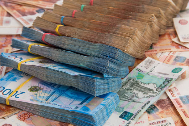 istock Russian rubles, bills of various denominations 1387483781