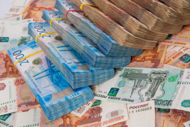 istock Russian rubles, bills of various denominations 1387483791