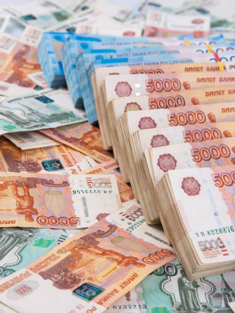 istock Russian rubles, bills of various denominations 1387483793