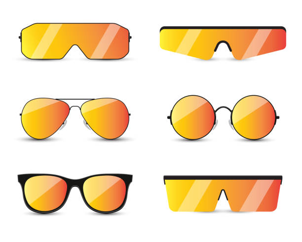 illustrations, cliparts, dessins animés et icônes de ensemble de lunettes de soleil de mode moderne avec des lunettes dégradées. - sun protection glasses glass
