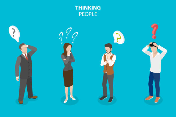3D Isometric Flat Vector Conceptual Illustration of Thinking People Set 3D Isometric Flat Vector Conceptual Illustration of Thinking People Set, Making Decision sad woman thinking stock illustrations