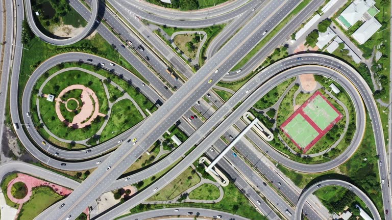 Drone Point View of Overpass and City Traffic