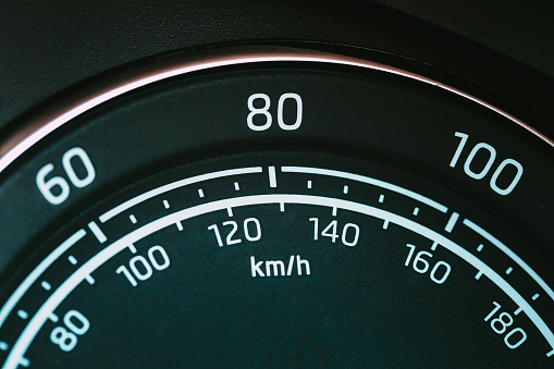 Macro close up of car speedometer