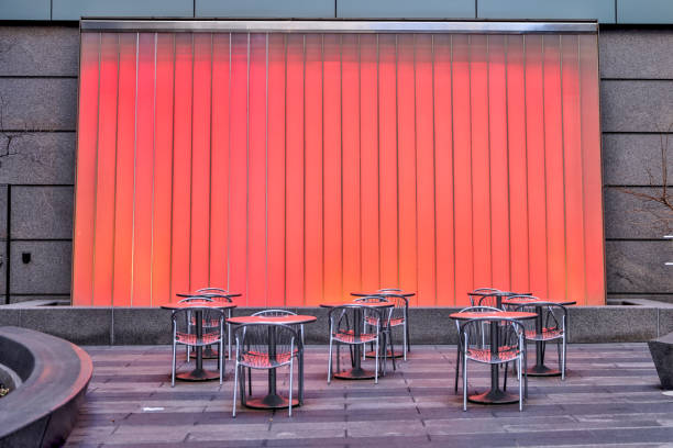 Paris, France: Patriotic Sidewalk Cafe with Retro Wicker Chairs. Shot in Montmartre.