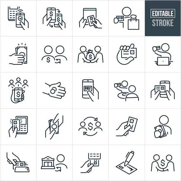 Vector illustration of Payment Methods Thin Line Icons - Editable Stroke