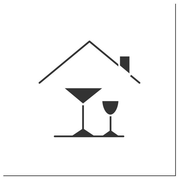 Home alcohol bar glyph icon Home alcohol bar glyph icon. Mini bar. Home party, celebration. Home interior, furniture. Cocktail party and drinking establishment concept.Filled flat sign. Isolated silhouette vector illustration bar drink establishment illustrations stock illustrations