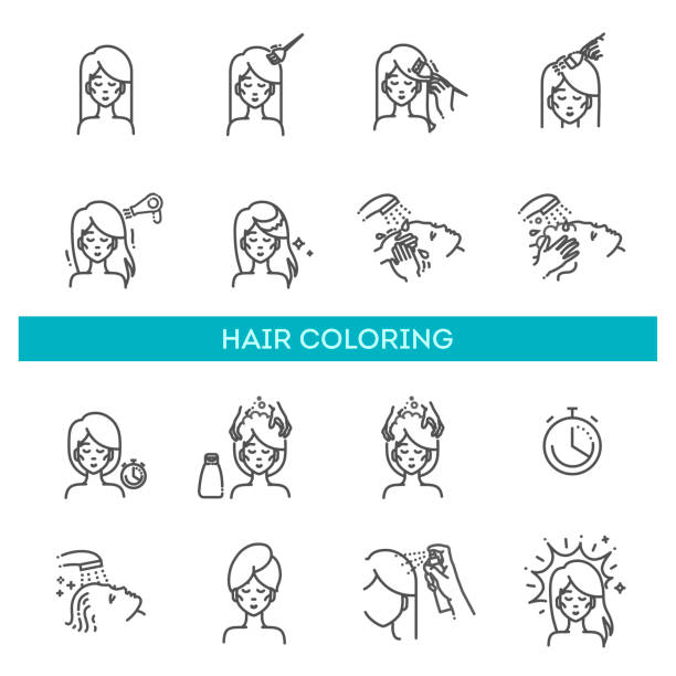 illustrations, cliparts, dessins animés et icônes de processus de coloration et de coiffage des cheveux. collection vectorielle - shower silhouette women people