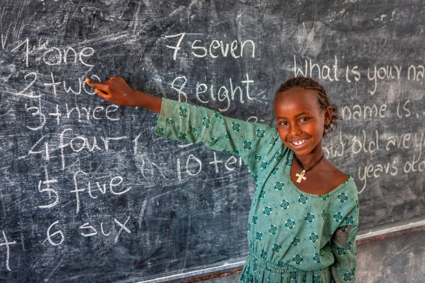 istock African little girl is learning English language 1387494647