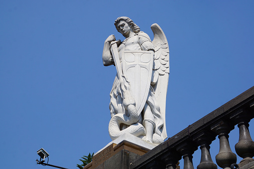 Statue of Saint Michael the Archangel stands on the Tepeyac hill, within the complex of the Basilica of the Virgin of Guadalupe in Mexico City, and very close to where Saint Mary is believed to have appeared in December 1531 to the Indian Saint Juan Diego Cuauhtlatoatzin