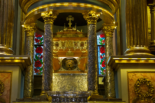 Skull of Saint Rose of Lima, patron saint of America and the Philippines and the first Catholic saint of America, which is preserved in an urn in the church of Santo Domingo, in the capital of Peru