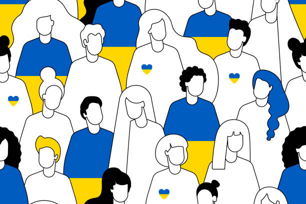 illustrations, cliparts, dessins animés et icônes de ukrainiens. patriote de l’ukraine. peuple ukrainien. concept de support. . modèle sans faille des ukrainiens.  priez pour le contexte de l’ukraine. thème du patriotisme. mouvement bénévole 2022. concept de bénévolat. unité de la nation - protestor protest sign yellow