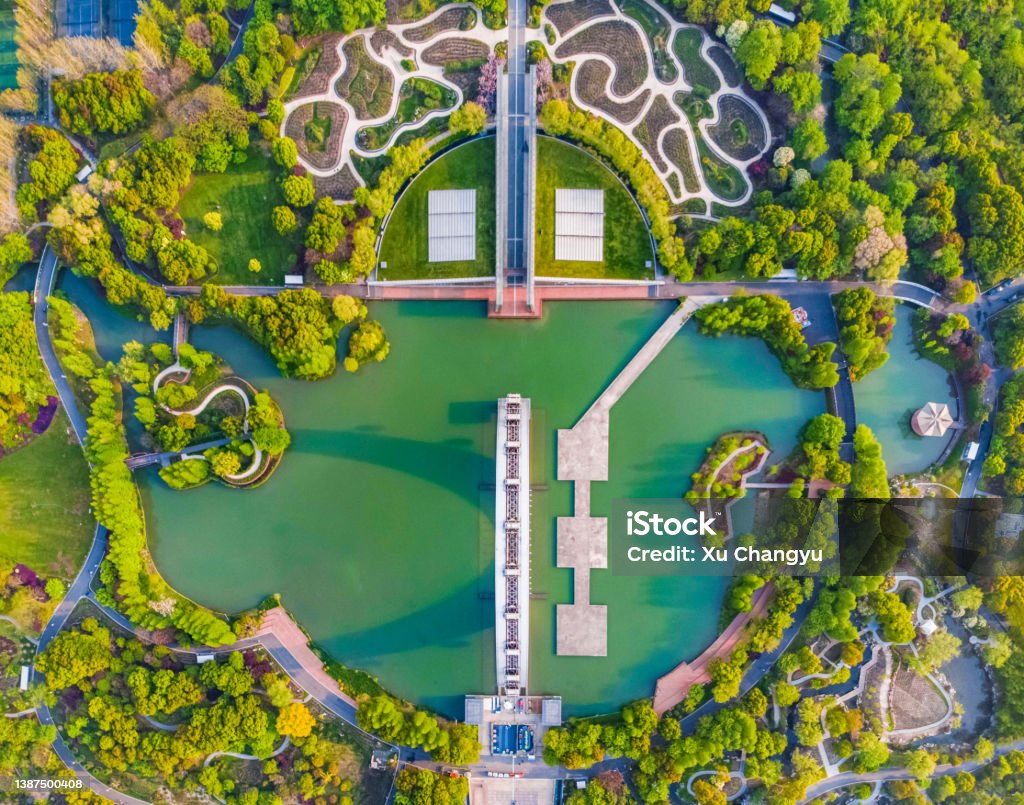 航拍江蘇省常州紫荊公園與世界第一大無軸摩天輪 Changzhou Stock Photo