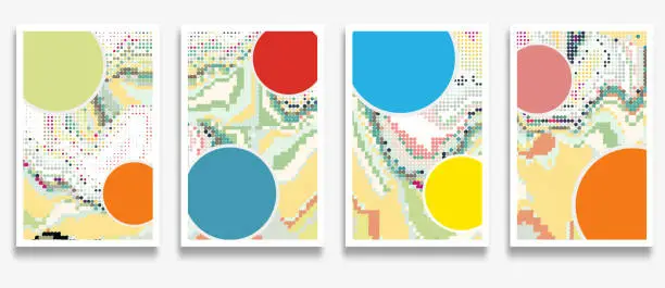 Vector illustration of Vector Colorful Half Tone Polka Dots Geometric Minimalism Banner Card Design Element,Abstract Backgrounds Collection