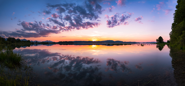 The panoramic view of the beach during sunset.