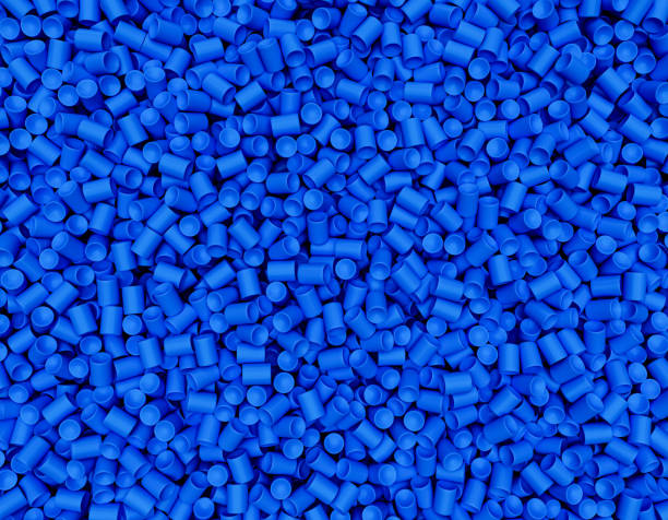 pvc kunststoffgranulat hintergrund polymer blaue kunststoffperlen harz polymer palette kunststoffharz 3d illustration - polymer stock-fotos und bilder
